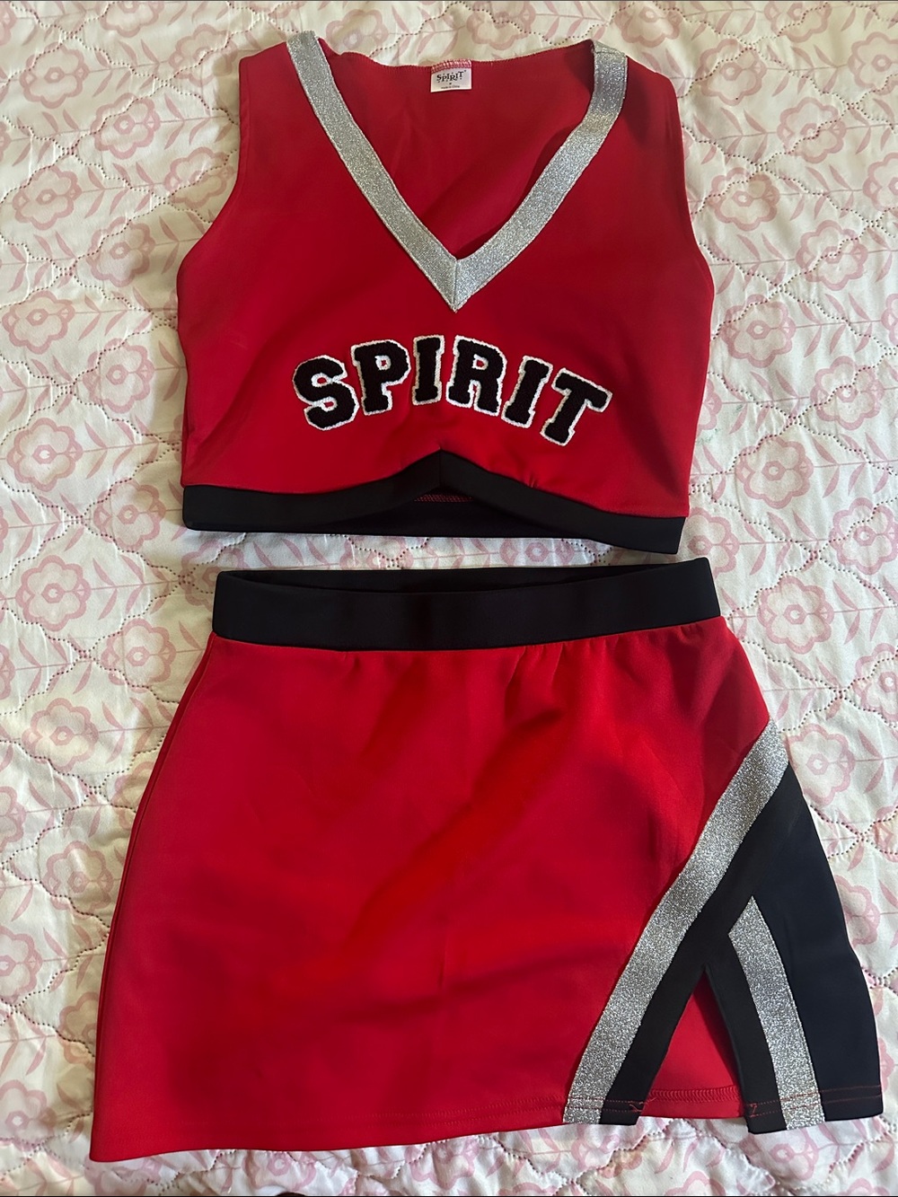 Spirit Red and Black Cheer Two-Piece Set with Silver Trim